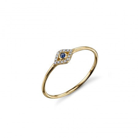 Sydney Evan - Yellow-Gold & Diamond Small Bezel Evil Eye Ring With Blue Sapphire Center-allforher.com