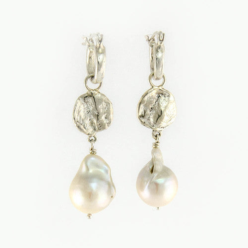 Susan Cummings - Sterling lily pad pearl earrings-allforher.com