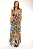 Shahida Paradise - Parides Metamorphosis Fit and Flare Cobalt Dress Blue Hi Low DEEP V Neck MB219-allforher.com