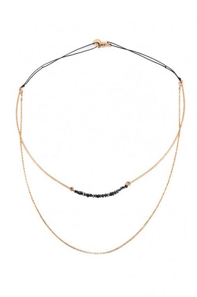 Dafne Alleno LLC - Black Sand Diamond Double Layer Necklace-allforher.com