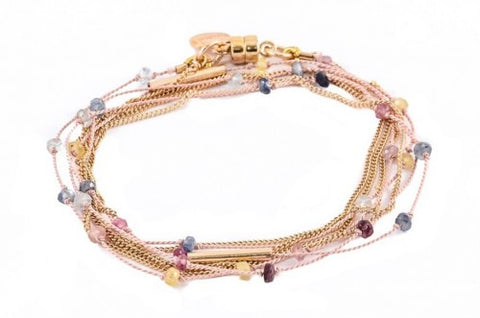 Dafne Alleno LLC - Satelite Nude / Gold Wrap Bracelet with Multi Color Sapphires-allforher.com