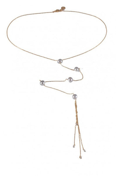 Dafne Alleno LLC - Perle Long Lariat Necklace with White Pearls-allforher.com