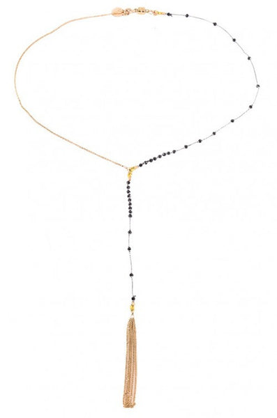 Dafne Alleno LLC - Satelite Short Grey / Gold Necklace with Black Sapphires-allforher.com