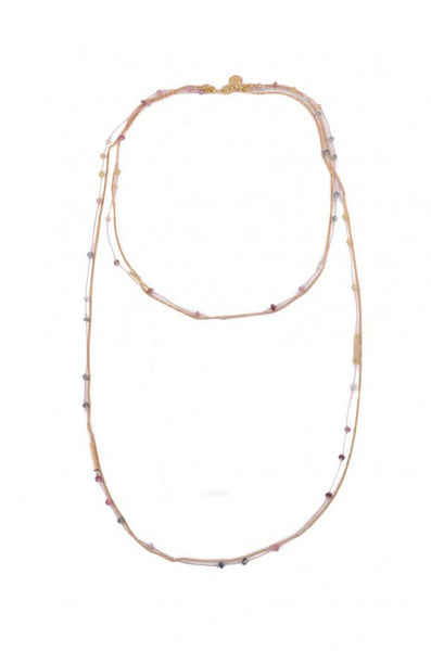 Dafne Alleno LLC - Satelite Double Layer Nude / Gold Necklace with Multi Color Sapphires-allforher.com