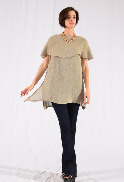 CTC Collection Limited - Linen Mesh Flared Cowl Pullover-allforher.com