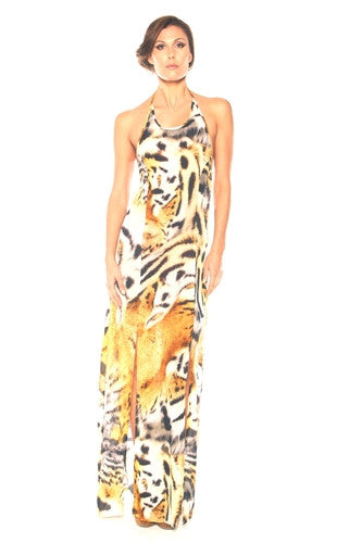 Shahida Paradise - Parides Safari Urban Jungle Tiger Print Straight Maxi Dress Long BE123-allforher.com