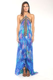 Shahida Paradise - Parides Amazonia Exotic Tropical Print Dress in Dazzling Blue-allforher.com