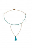 Dafne Alleno LLC - Sable Bleu/Necklace Bangle Stones With Pom-Pom Turquoise-allforher.com